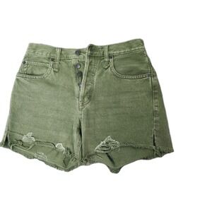 Free People‎ We The Free Womens Size 25 Green Denim Distressed Button Fly Shorts